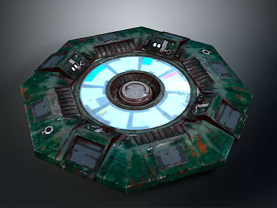 Futuristic Circular Device With Green Metallic Shell And Glowing Central Core 3d model