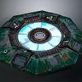 Futuristic Circular Device With Green Metallic Shell And Glowing Central Core 3d model