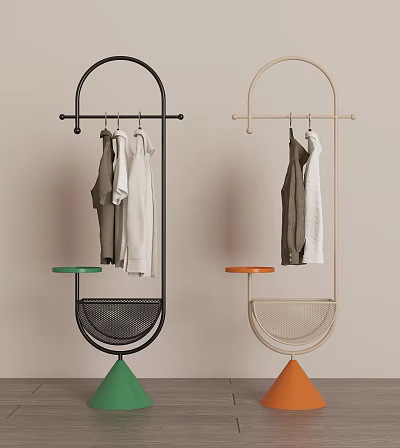 Modern Clothing Rack With Hanging Clothes Small Tabletop And Home Organization 3d model
