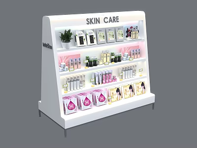 Skin Care Display Shelf With Multi Tiered Design And Illuminated Skincare Products 3d model