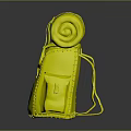 Trendy Orange Backpack With Green And Yellow Striped Rolled Item On Top