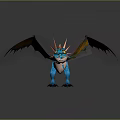 Fantasy Blue Dragon Character With Yellow Red Feathered Wings Flying For Game Film