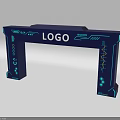 Blue Modern Exhibition Entrance Arch With Logo And Tech Inspired Decorations