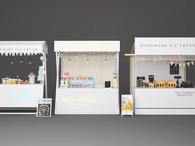 Colorful Street Food Stalls Featuring Fresh Juice Pop Sugar And Homemade Ice Cream 3d model