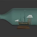 Transparent Glass Bottle With Miniature Water Vessel And City Model On Wooden Base
