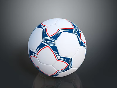 White Blue Red Patterned Soccer Ball With Traditional Sports Equipment Design 3d model