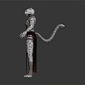 Half Human Cat Creature Character With White Head Spotted Body And Tribal Skirt Outfit