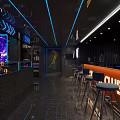 Modern Bar Interior With Neon Lights Counter Stools And Stylish Decor 3d model