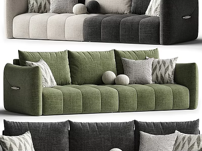 Stylish Sectional Sofa Designs In Green Grey And Gradient Tones With Decorative Pillows And Balls 3d model
