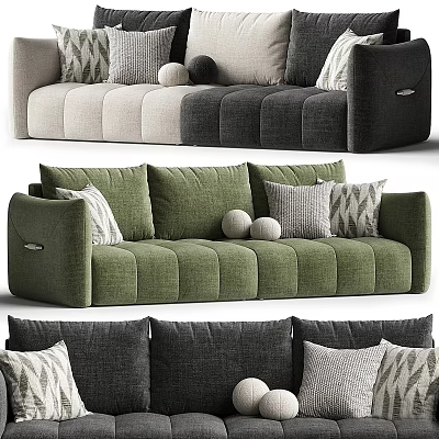 Stylish Sectional Sofa Designs In Green Grey And Gradient Tones With Decorative Pillows And Balls 3d model