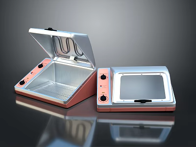 Modern Pink And Stainless Steel Kitchen Appliances With Open Lid Transparent Panel And Control Buttons 3d model