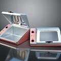 Modern Pink And Stainless Steel Kitchen Appliances With Open Lid Transparent Panel And Control Buttons