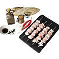 Juicy Meat Skewers With Bread And Spices On Black Slate Plate