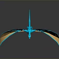 Blue And Yellow Dragon Character With Large Wings Standing On Dark Surface With Reflection