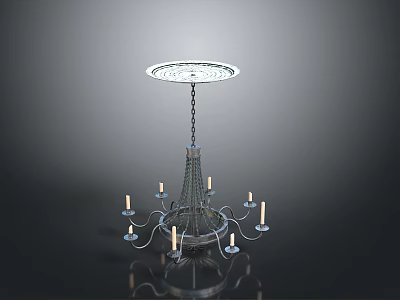 Elegant Metal Chandelier With Candle Shaped Lights And Chain Ceiling Base 3d model