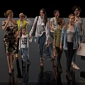 Women Walking With Girl Holding Women Equal Year Sign Carrying Shopping Bags On Black Background