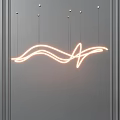 Modern Neon Chandelier With Wavy Design And Warm Yellow Light On Grey Wall