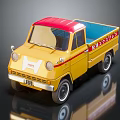 Vintage Yellow Utility Truck with Red Roof Side Stripes and License Plate 080
