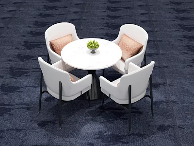 Modern Stylish Interior Round White Table With Four White Chairs and Green Plant Centerpiece 3d model