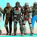 Sci Fi Men in Different Combat Suits Holding Weapons Standing Together 3d model