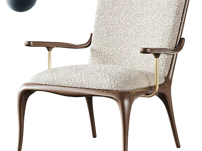 Modern Single Chair With Plush Fabric Wooden Legs And Gold Metal Armrests 3d model