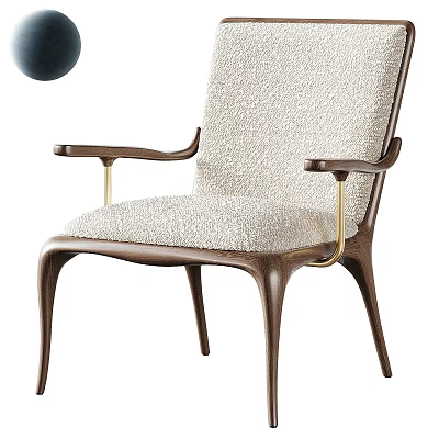 Modern Single Chair With Plush Fabric Wooden Legs And Gold Metal Armrests 3d model