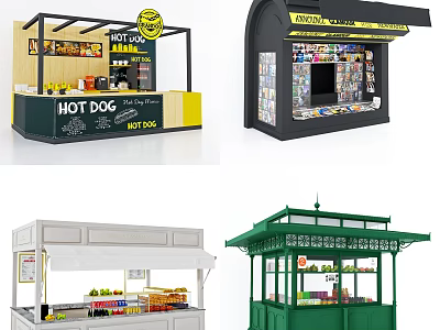 Outdoor Vendor Kiosks Featuring Hot Dog Stalls Magazine Stands And Fruit Displays 3d model