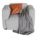 Modern Gray Fabric Single Sofa With Cozy Knitted Blanket Draped Over 3d model