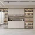 Modern Wine Cabinet Design With Glass Doors Displaying Wine Bottles Glasses And Plates