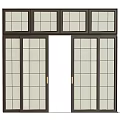 Dark Frame Glass Doors And Windows Featuring Grid Design For Home Interior 3d model