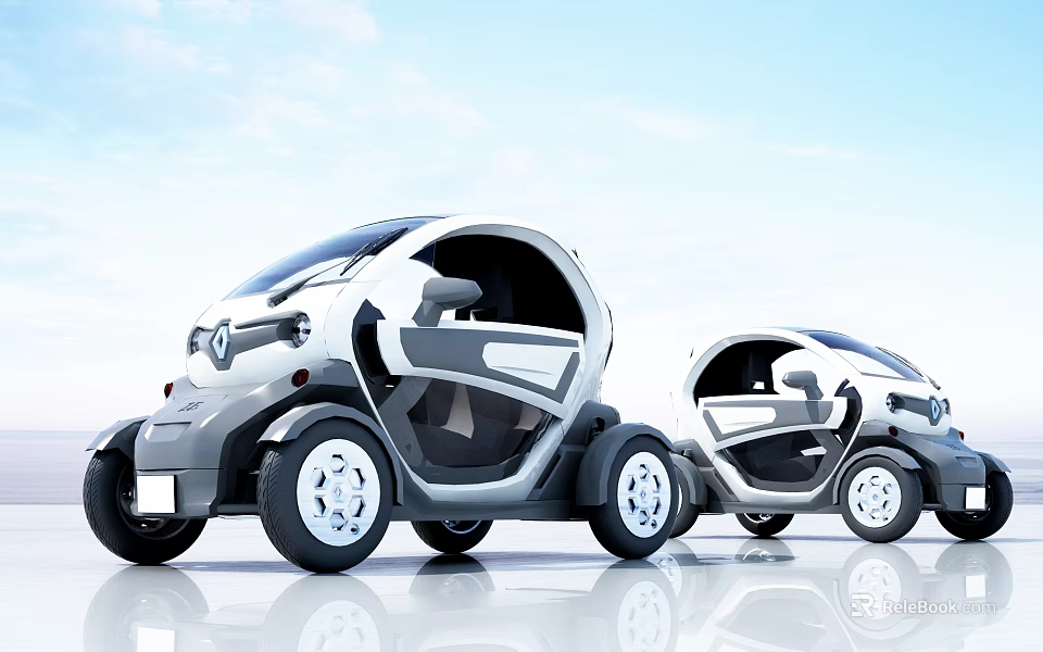 Modern Electric Compact Cars With Sleek Unique Design And Open Doors 3d model 
