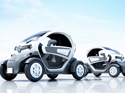 Modern Electric Compact Cars With Sleek Unique Design And Open Doors 3d model