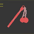 Traditional Martial Arts Weapon With Red White Pole And Silver Chain Metal Balls