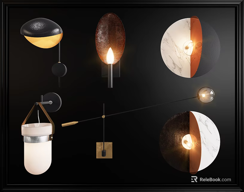Modern Wall Lamps With Various Shapes Marble Metal And Glass Design Elements 3d model 