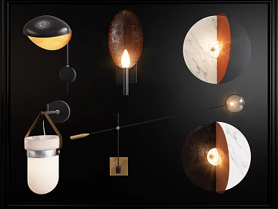 Modern Wall Lamps With Various Shapes Marble Metal And Glass Design Elements 3d model