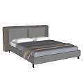 Modern Double Bed with Grey and Brown Upholstered Headboard and Grey Bedding 3d model