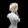 Long Blonde Double Braided Hair On Female Figure With Red Ribbons Decorating Chest