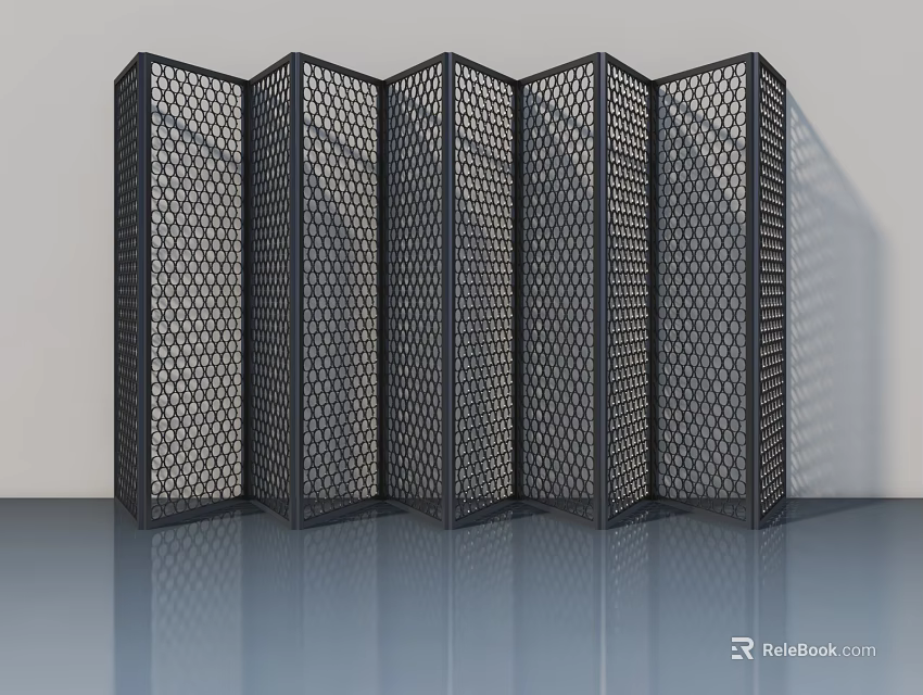 Modern Folding Panel Door With Metal Mesh Design For Room Partition 3d model 