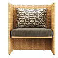 Single Sofa With Wicker Frame Gray Cushion And Geometric Pattern Pillow