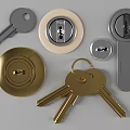 Gold And Gray Door Lock Keys With Cylinder And Brass Accessories Set