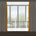 Double Layer Gray Curtains With White Sheer Inner And Decorative Trim For Window