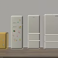 Retro and Modern Refrigerators in Yellow and White with Decorative Stickers for Kitchen Use