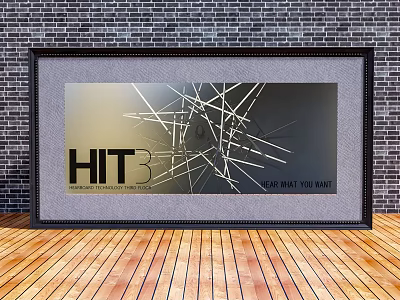 Bricked Background Wall Featuring Framed Artwork With HIT3 Text And Abstract Lines 3d model
