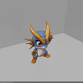 Cute Blue And Yellow Dragon Game Movie Character With Horns And Spikes