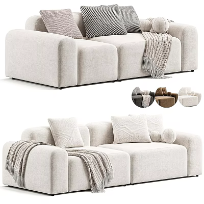 Modern Beige Fabric Two Seater Sofa With Decorative Pillows Knit Blanket And Color Options 3d model