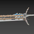 Futuristic Mechanical Sword Weapon With Metal Construction Blue Pipes And Gear Design