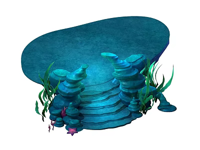 Cartoon Underwater Scene With Blue Platform Coral Structures And Seaweed 3d model