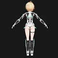 Blonde Haired Woman With Red Eyes In White Bodysuit And Mechanical Elements On Arms Legs