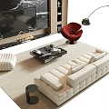 Modern White Sofa And Coffee Table Set With Red Chair Floor Lamp And Area Rug