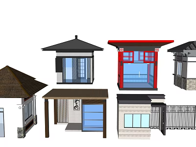 Various Traditional Architectural Structures With Diverse Roofs Pavilions And Door Designs 3d model